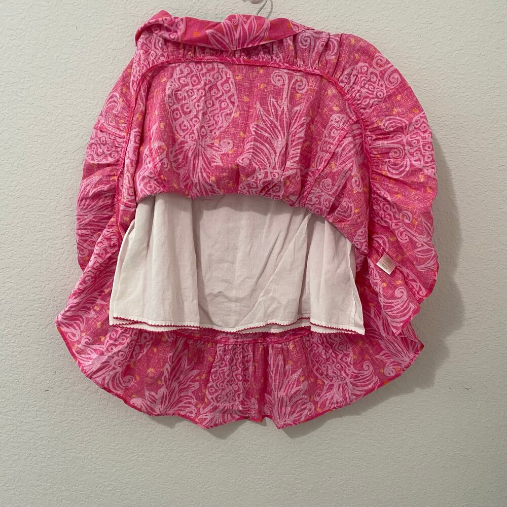 Lilly Pulitzer Largo Daiquiri Skirt L Pink Pineapple Print Linen Ruffle Pockets - Picture 3 of 11